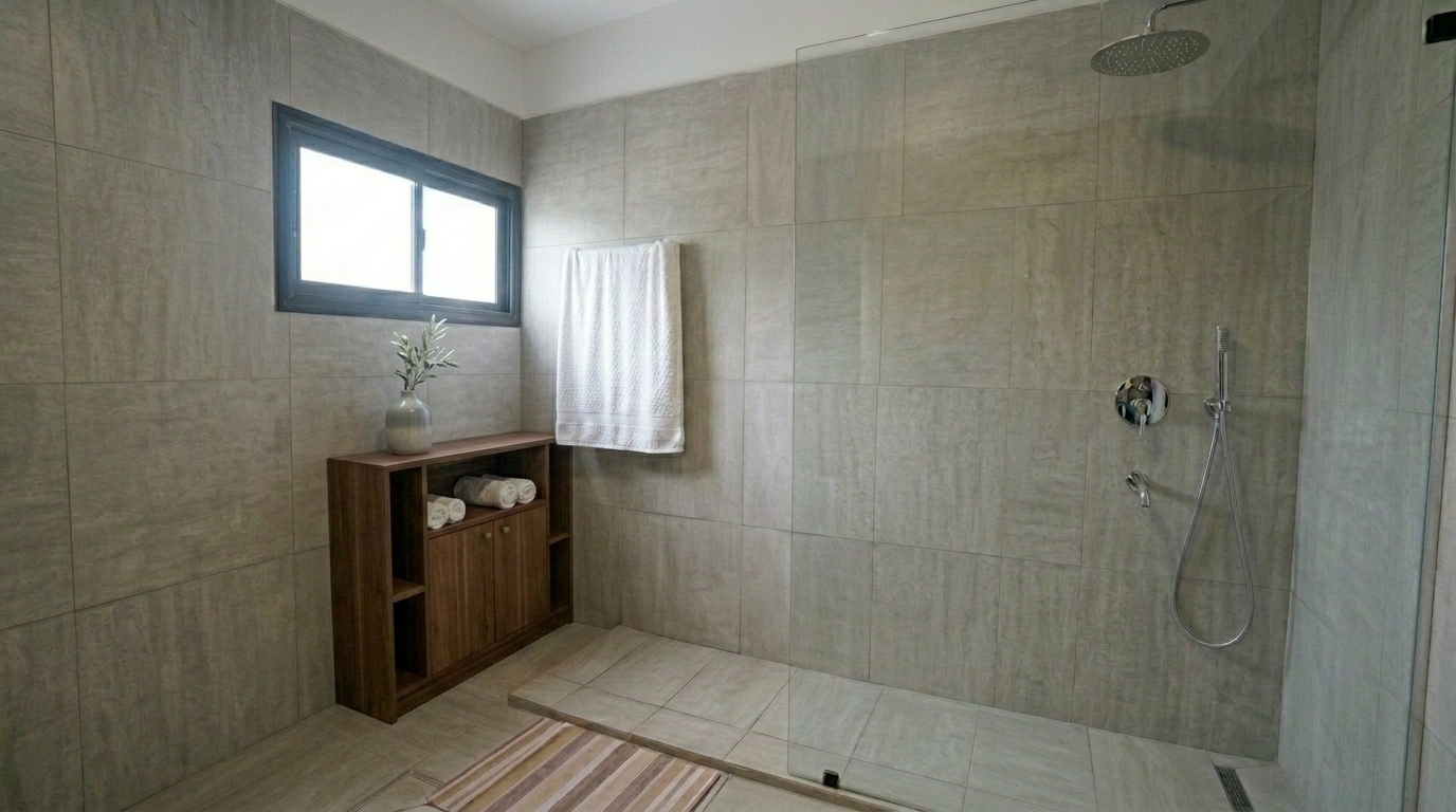 Ducha y toallón del baño privado de la habitación doble en Casa Quinta Cruz del Eje, Córdoba